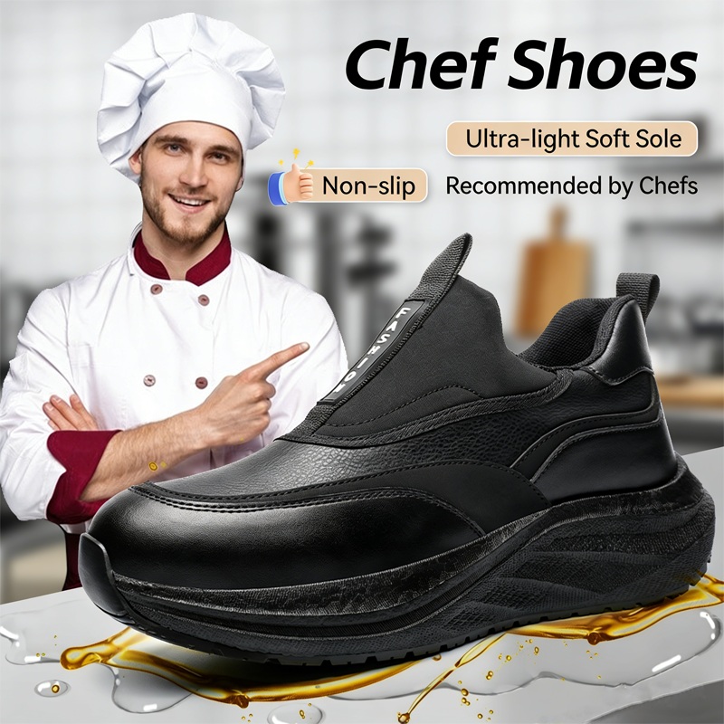 Kitchen Gadgets For Men - プラットフォームメンズレザーシューズ防水アンチスリップシェフシューズ耐摩耗性メンズカジュアルシューズ耐油シェフブーツローファー