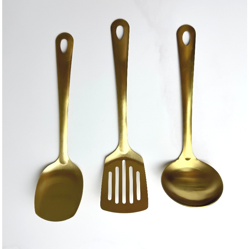 Kitchen Gadgets Gold - ゴールド調理器具、チタン金メッキステンレス製キッチンツール、スパチュラ、スロット付きターナー、レードル、サービングスプーン